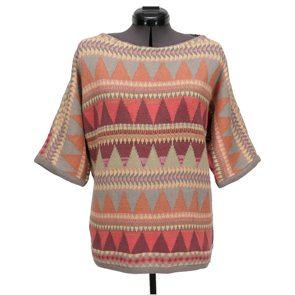 Chaps Southwestern Aztec Knit Half Sleeve Cotton Sweater Women's XL ~ BRAND NEW